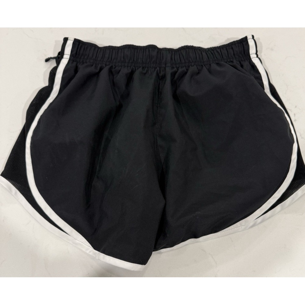 NIKE Womens Size Small Dri-FIT Black white trim Running Shorts Drawstring Swoosh - Picture 5 of 6